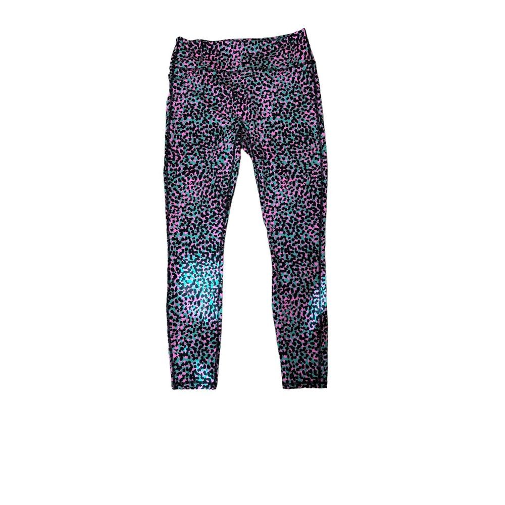 Fabletics Women Pink Purple Leopard High-Waisted Pureluxe Mesh 7/8 Leggings Lrg